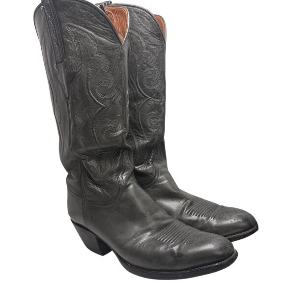 Lucchese Vtg 90s Mens Ranch Hand Western Boots 8.5 D Anthracite Gray Leather USA - Picture 1 of 16